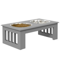 PawHut Double Bowl Raised Dog Feeder - Stainless Steel, Anti-Slip Grey