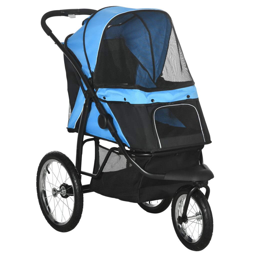 3-Wheel Pet Stroller for Small/Medium Dogs, Foldable Cat Pram - Blue