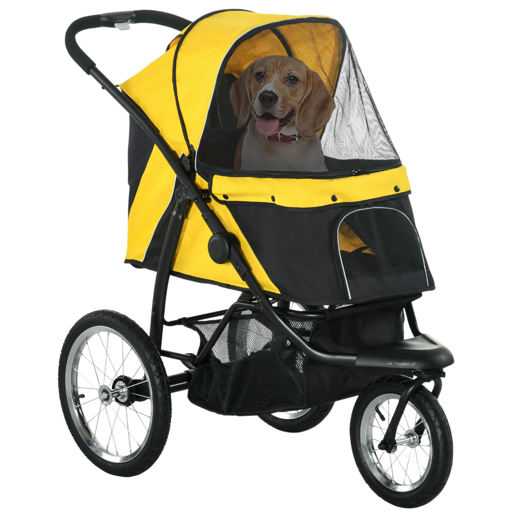PawHut 3-Wheel Pet Stroller for Small/Medium Dogs & Cats - Foldable, Yellow