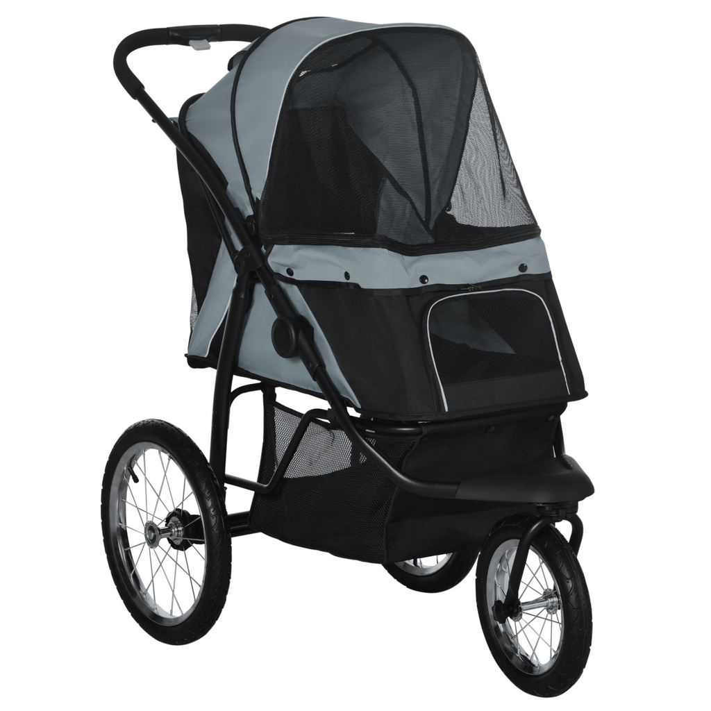 3-Wheel Pet Stroller for Small/Medium Dogs, Foldable Grey Pram
