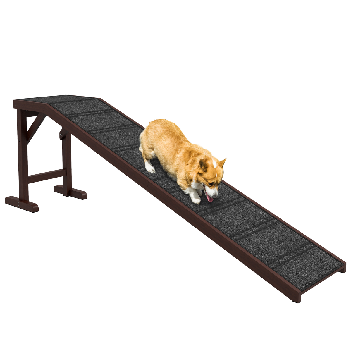 Non-Slip Pet Ramp for Dogs & Cats - Bed & Sofa Access, Pine Wood, Pawhut