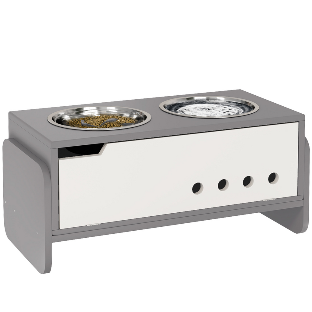 PawHut Height-Adjustable Dog Feeder with Dual Stainless Bowls & Storage