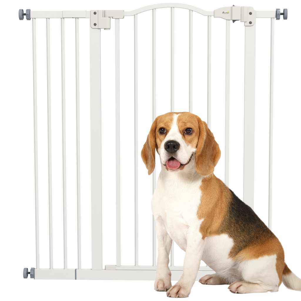 PawHut 74-94cm Adjustable Metal Pet Gate with Auto-Close Door, White
