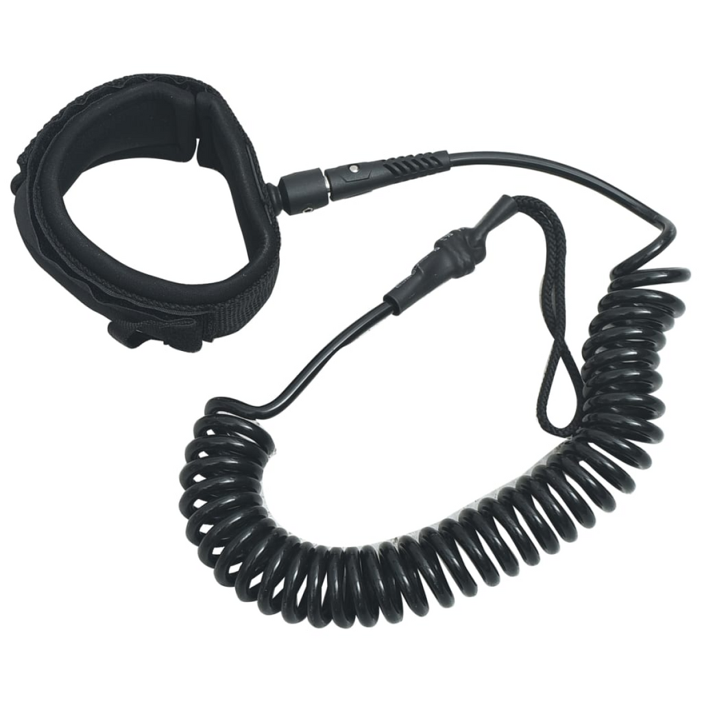 vidaXL SUP Coiled Leash - Black, 10 in - Anti-Tangle & Quick Release