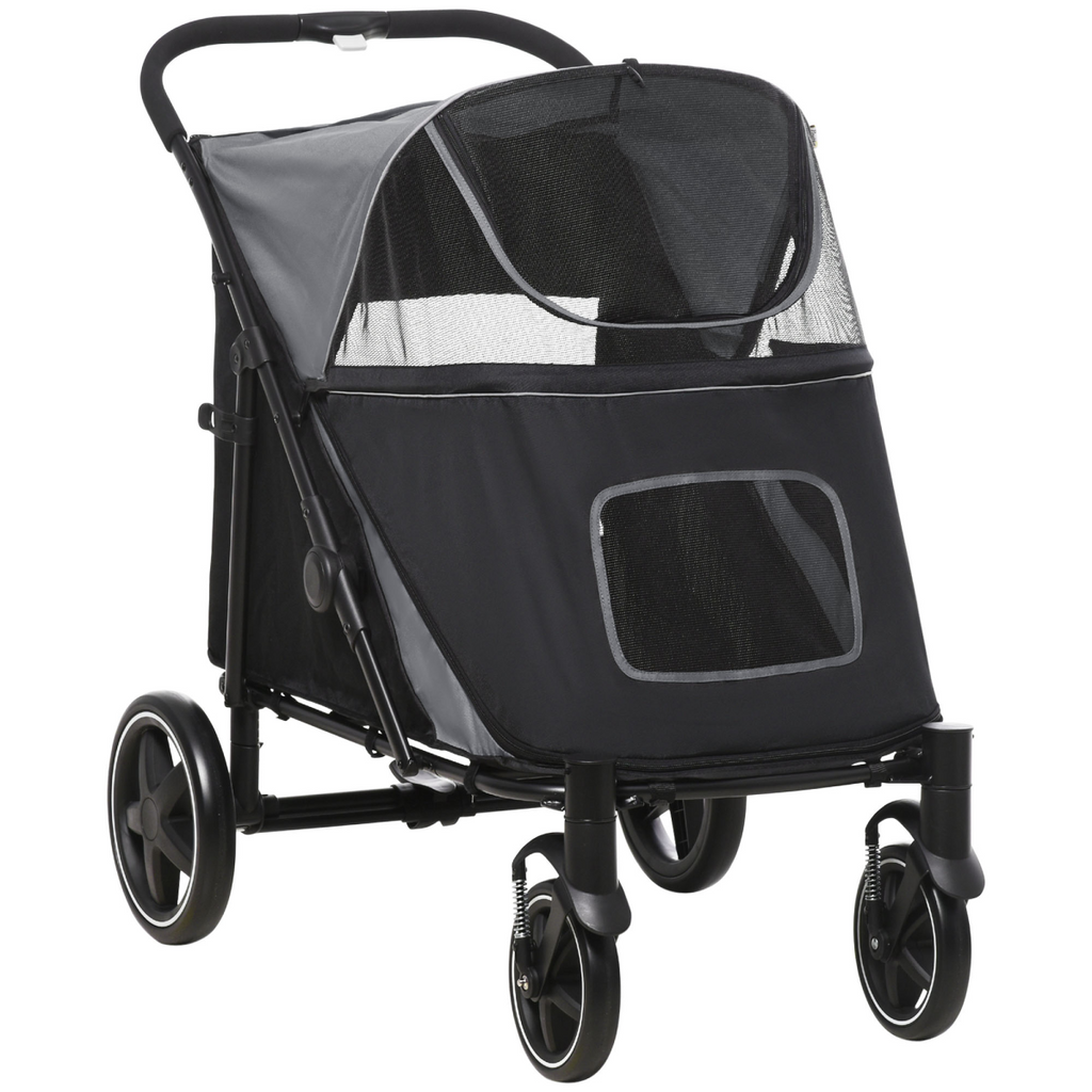 PawHut Foldable Dog Carriage with Universal Wheels & Shock Absorber - Black