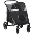 PawHut Foldable Dog Carriage with Universal Wheels & Shock Absorber - Black