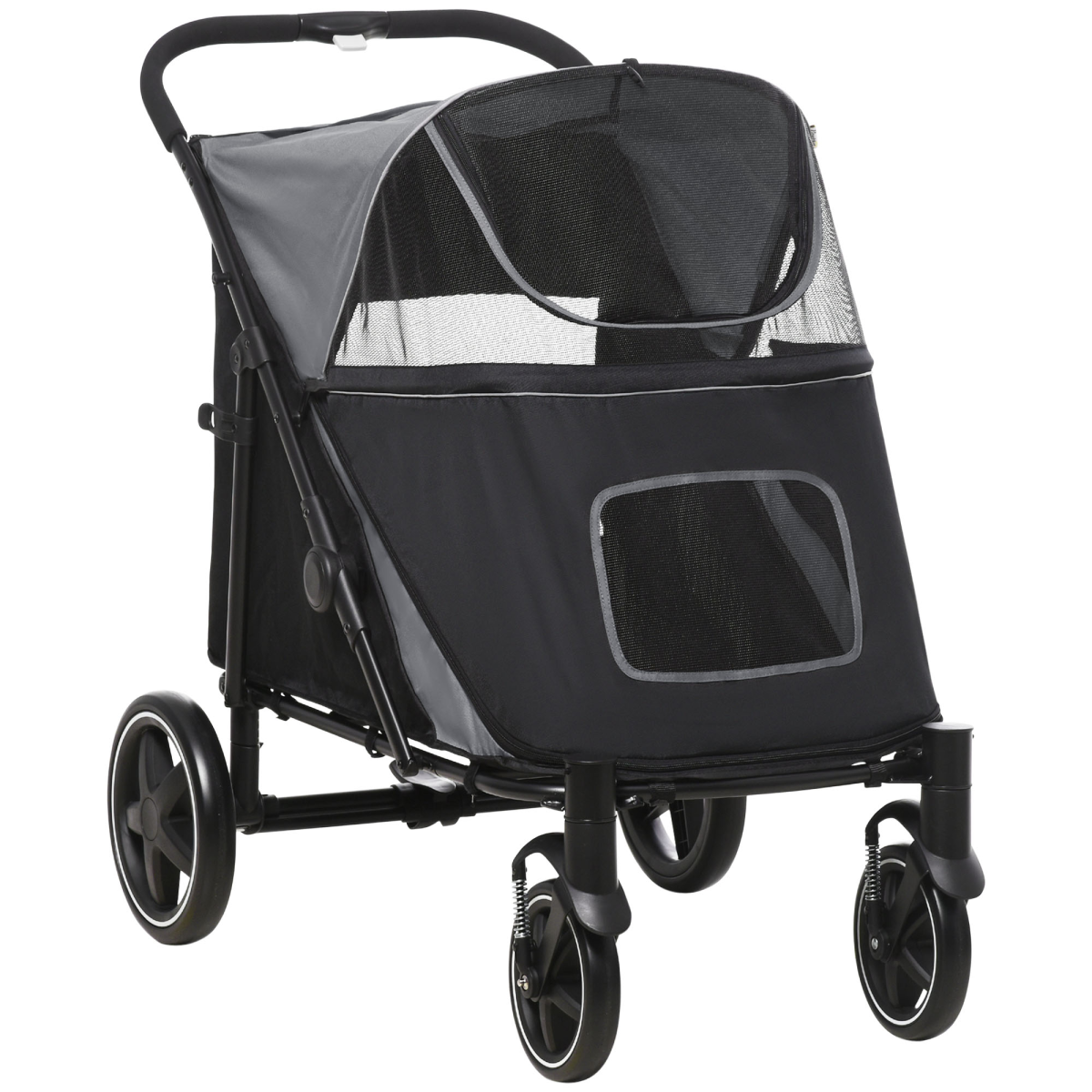 PawHut Foldable Dog Carriage with Universal Wheels & Shock Absorber - Black