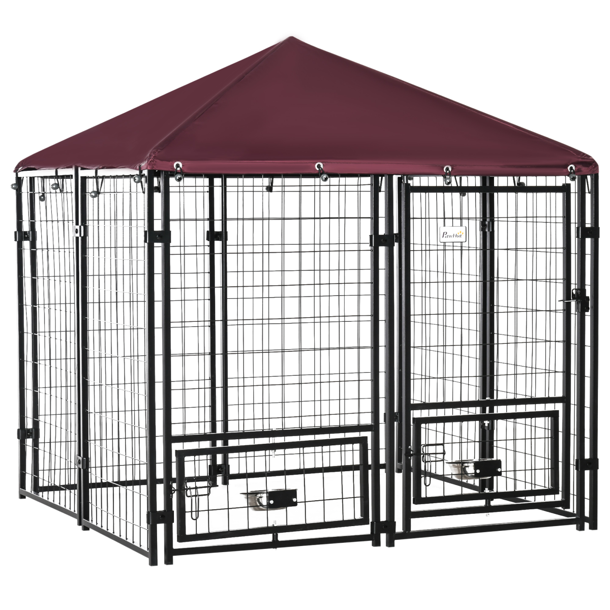 PawHut Outdoor Dog Kennel with Rotating Bowl Holders & Cover