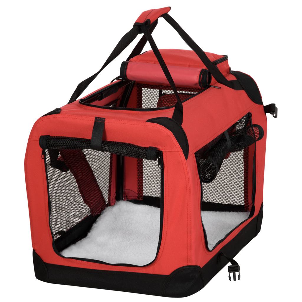 Foldable Pet Carrier Bag - Soft, Portable Cat Travel Cage, 60x42x42 cm, Red