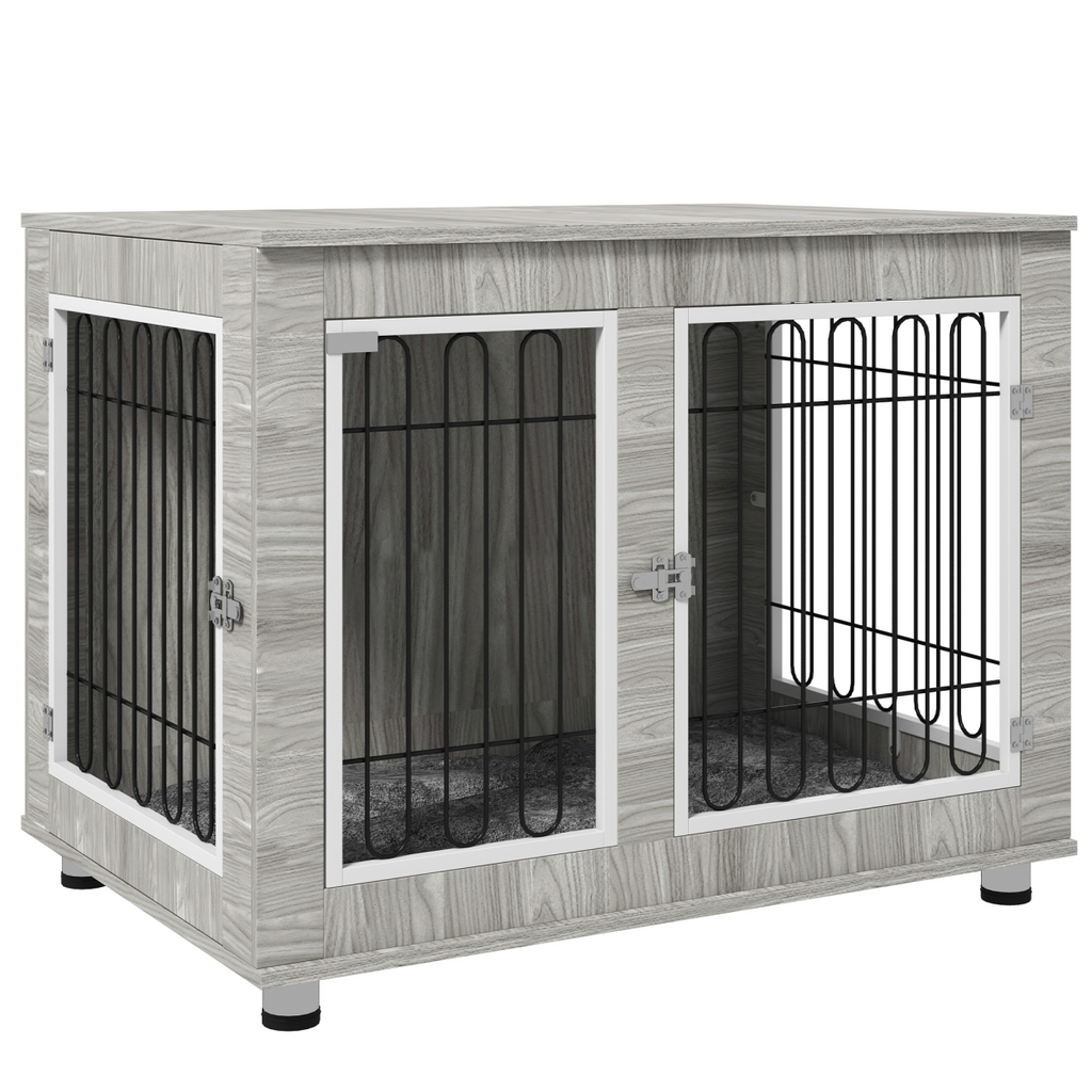 PawHut Dog Crate End Table with Soft Cushion, Double Doors