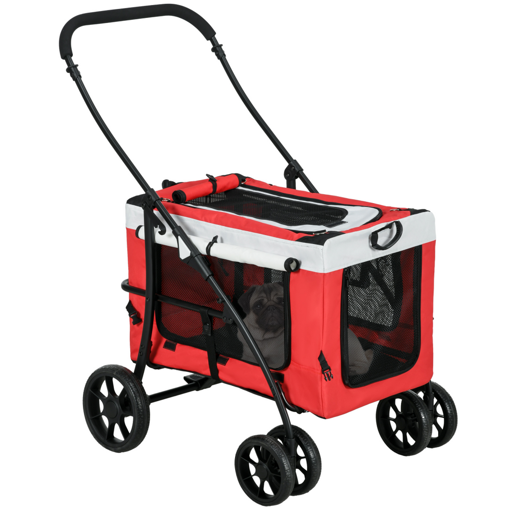 PawHut Foldable Pet Stroller with Detachable Carrier and Soft Padding - Red