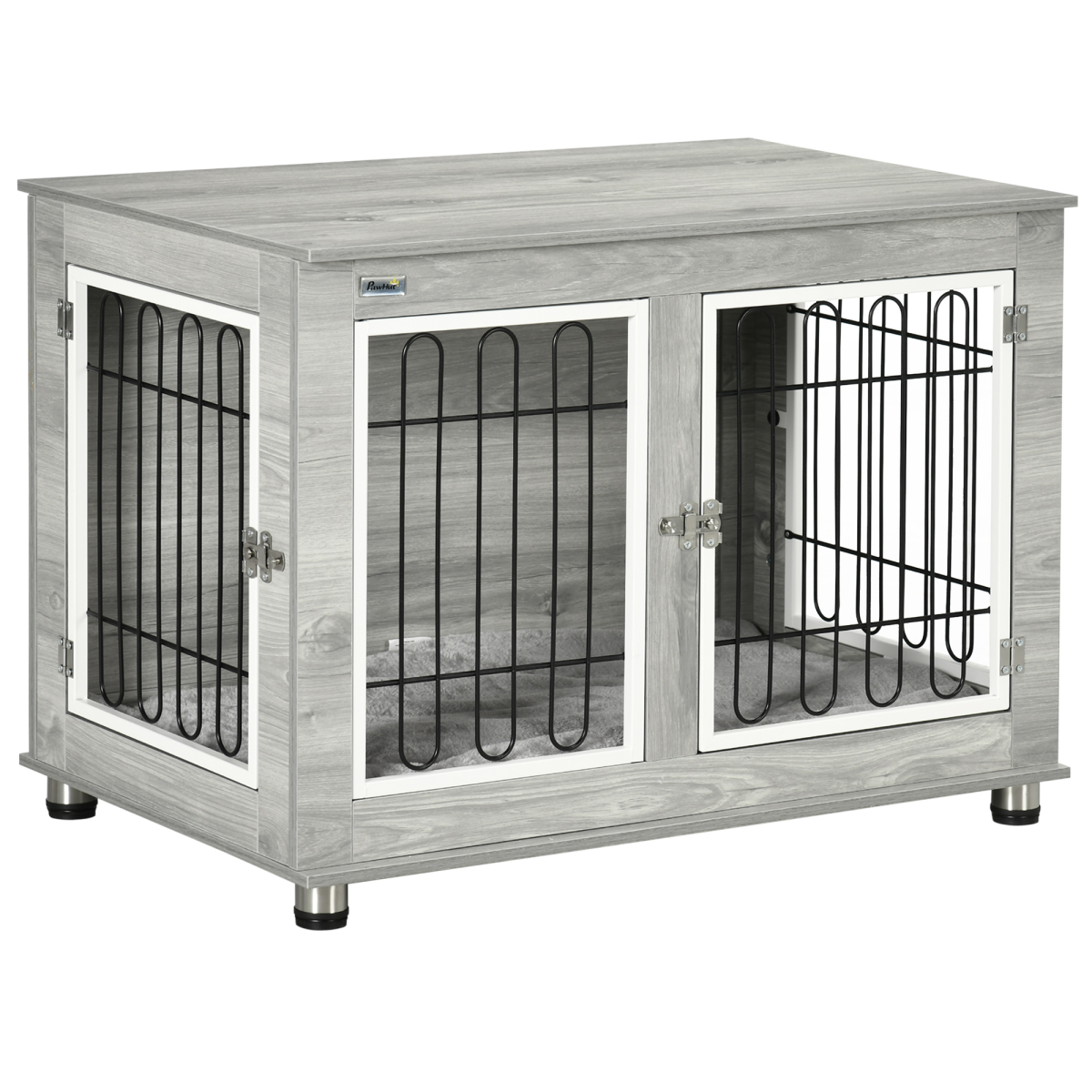 PawHut Dog Crate End Table with Soft Cushion and Double Doors
