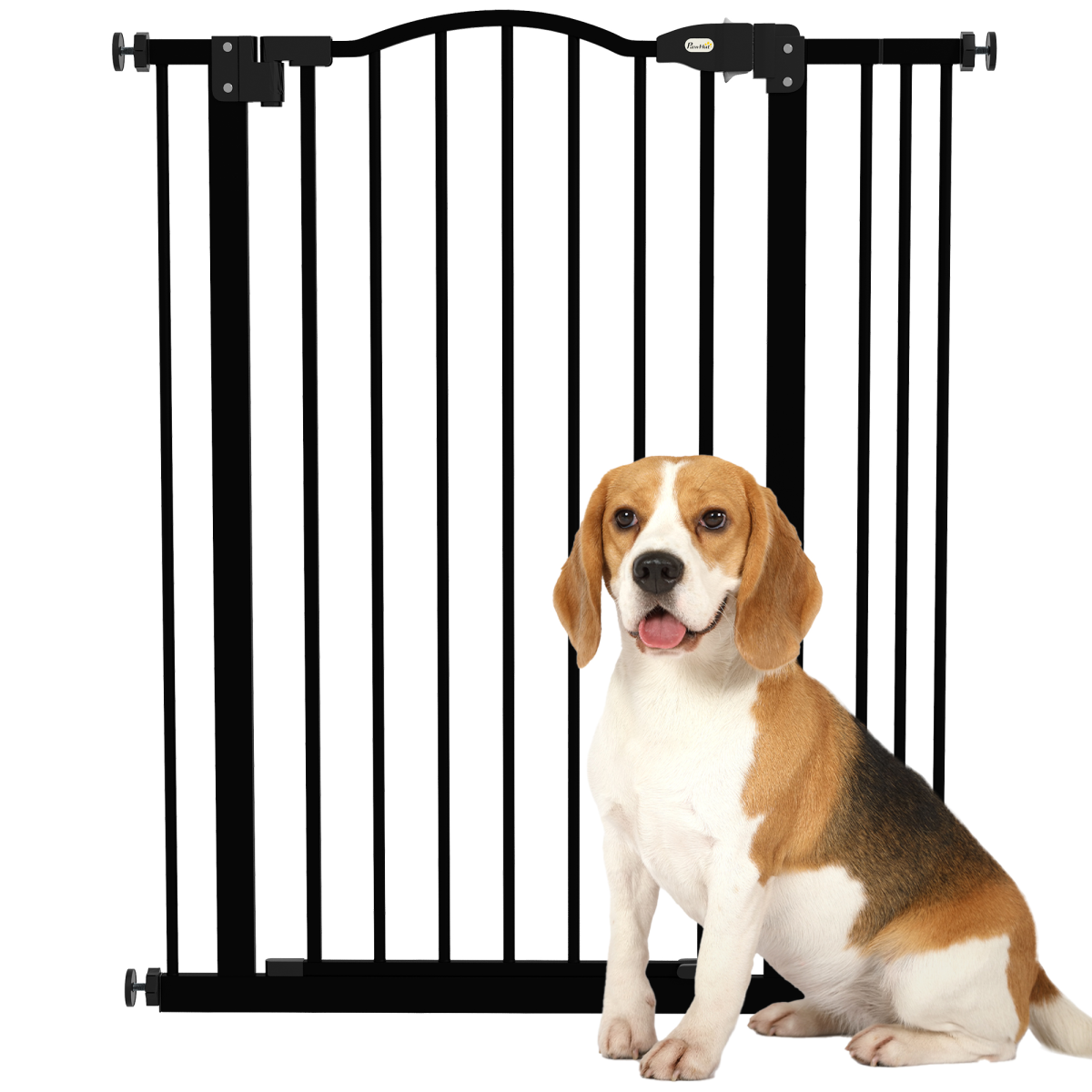 PawHut 74-87cm Metal Pet Gate with Auto-Close Door and Double Lock - Black