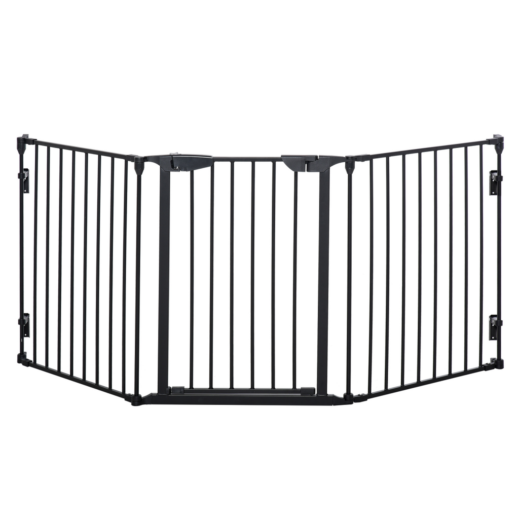 3-Panel Pet Gate & Playpen for Indoor Stairs - Walk-Through Door, Black