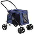 PawHut One-Click Foldable Pet Stroller with Mesh Windows - Blue