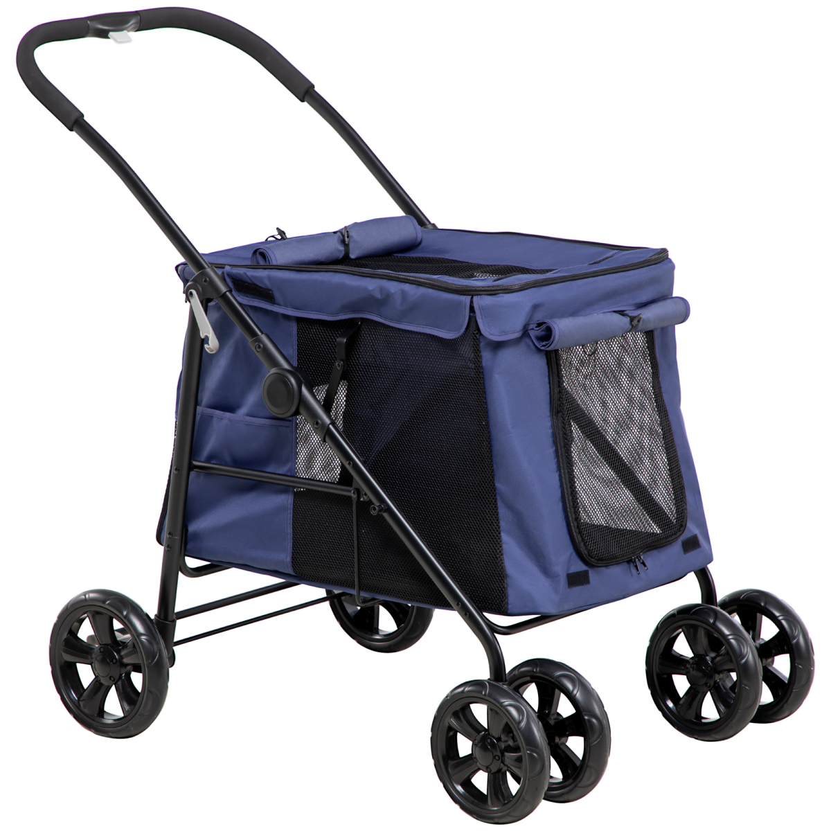 PawHut One-Click Foldable Pet Stroller with Mesh Windows - Blue