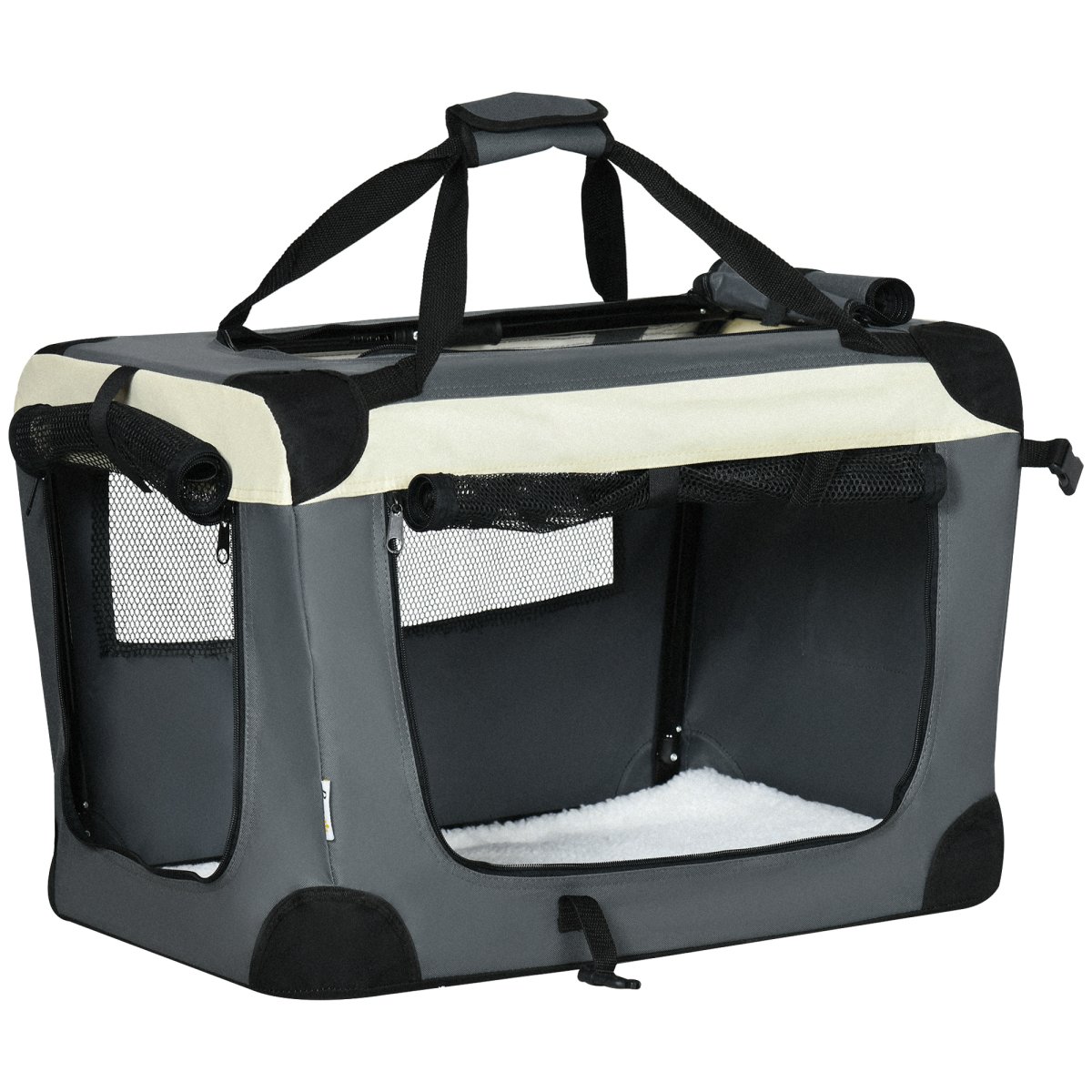 60cm Foldable Pet Carrier with Cushion - for Mini Dogs & Cats (Grey Pawhut)