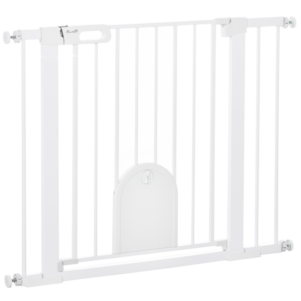 75-103 cm Pet Safety Gate - Pressure Fit Stair with Small Door Double Lock