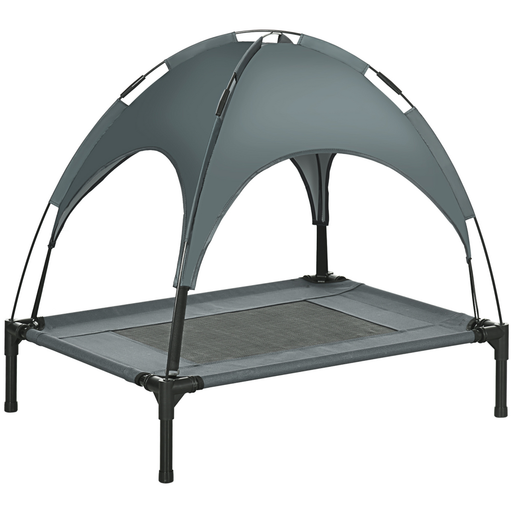 76cm Outdoor Elevated Dog Bed with Canopy - Cooling, UV Protection, Grey Pawhut