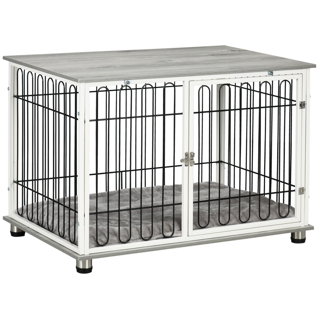 PawHut Dog Crate End Table — Soft Washable Cushion, Lockable Door