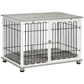 PawHut Dog Crate End Table — Soft Washable Cushion, Lockable Door