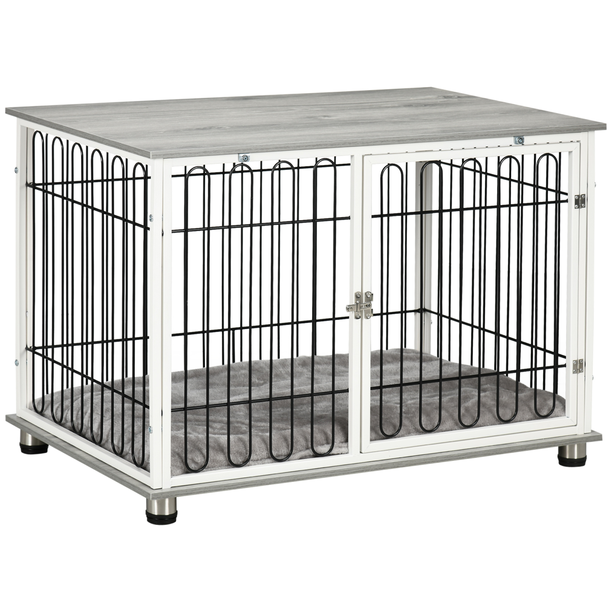 PawHut Dog Crate End Table — Soft Washable Cushion, Lockable Door