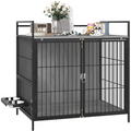 PawHut 2-in-1 Rotating Bowl Dog Crate Table for Medium Dogs, Grey