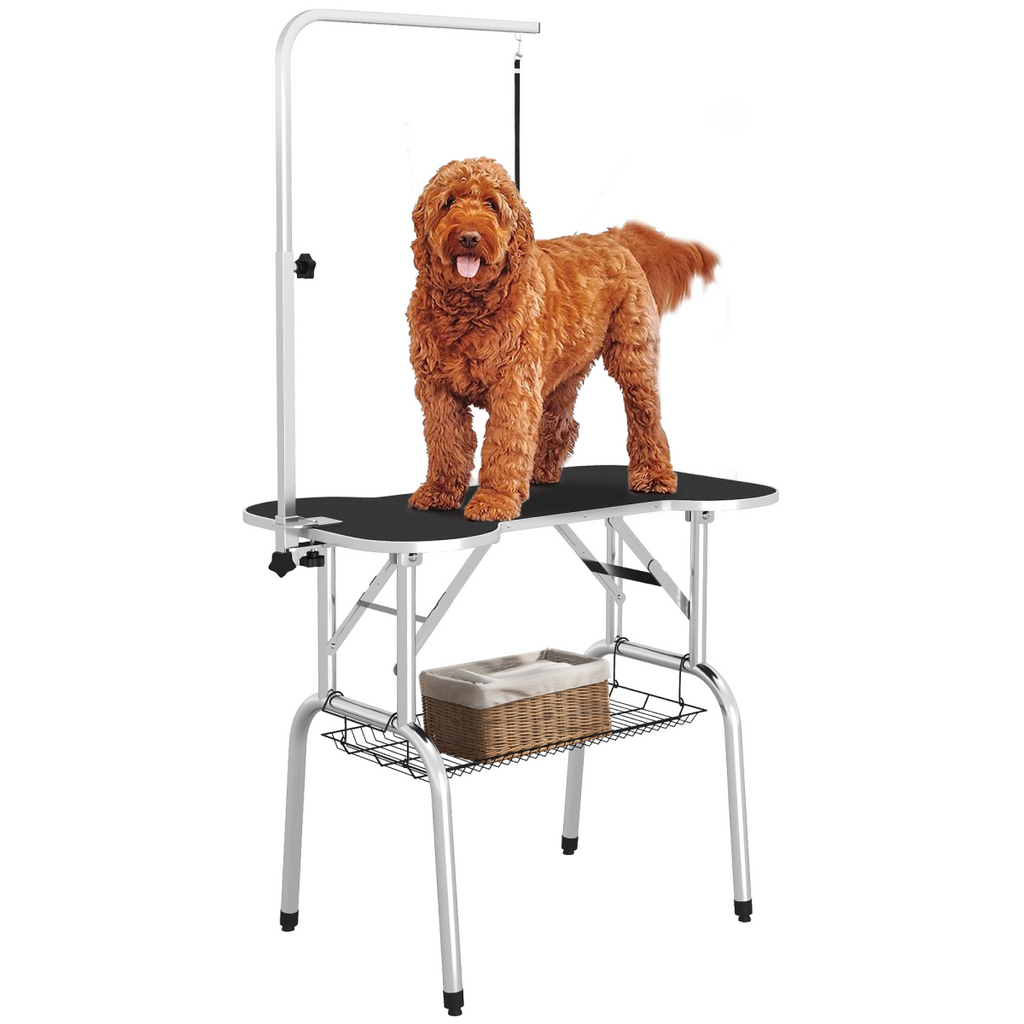 Sturdy Foldable Pet Grooming Table with Adjustable Arm and Non-Slip Top