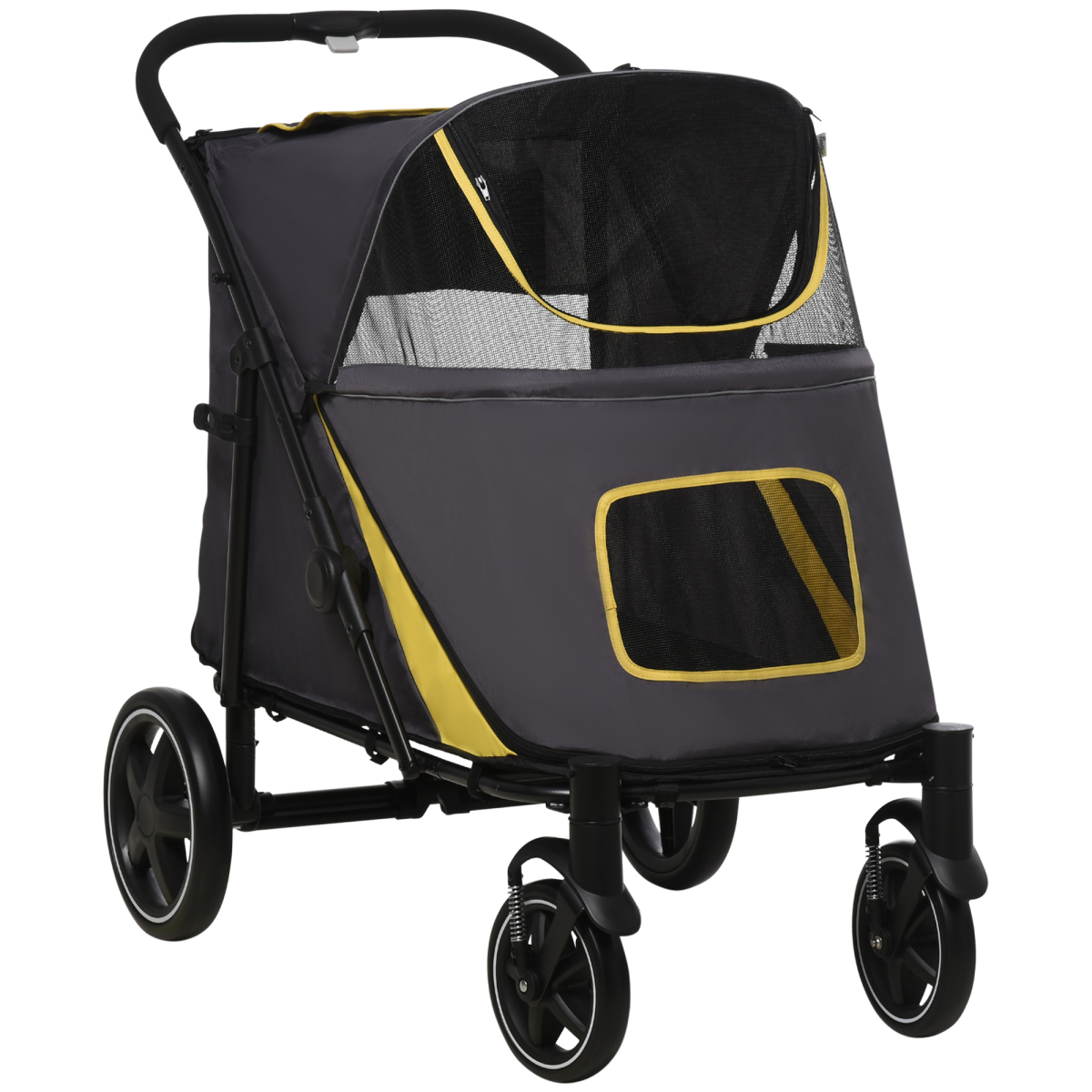 PawHut Foldable Dog Stroller with Universal Wheels & Shock Absorbers - Grey