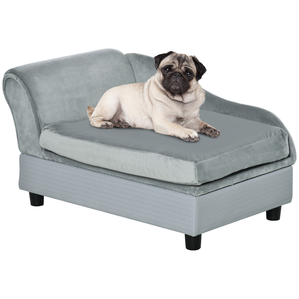PawHut Cozy Pet Sofa Chair with Storage - Light Blue Cushion