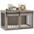 PawHut Large Dog Crate & Side Table with Removable Cushion - Brown