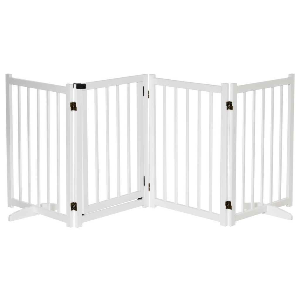 Pawhut Freestanding 4-Panel Pet Gate with 2 Support Feet for Doorways - White