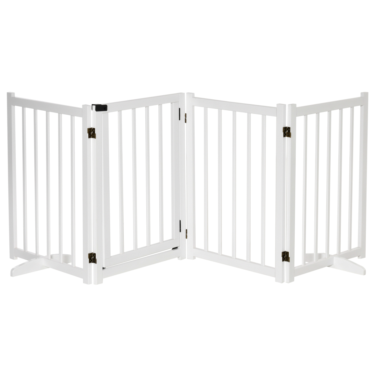 Pawhut Freestanding 4-Panel Pet Gate with 2 Support Feet for Doorways - White