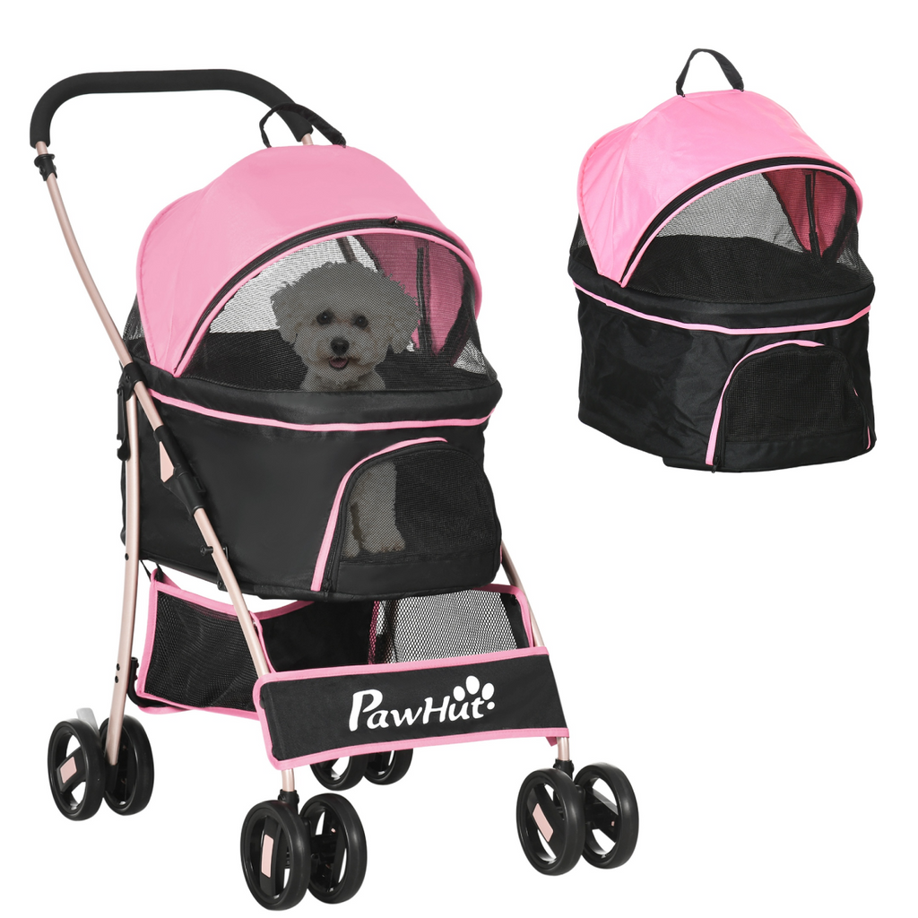 PawHut 3-in-1 Pet Stroller with Detachable Carriage - Pink