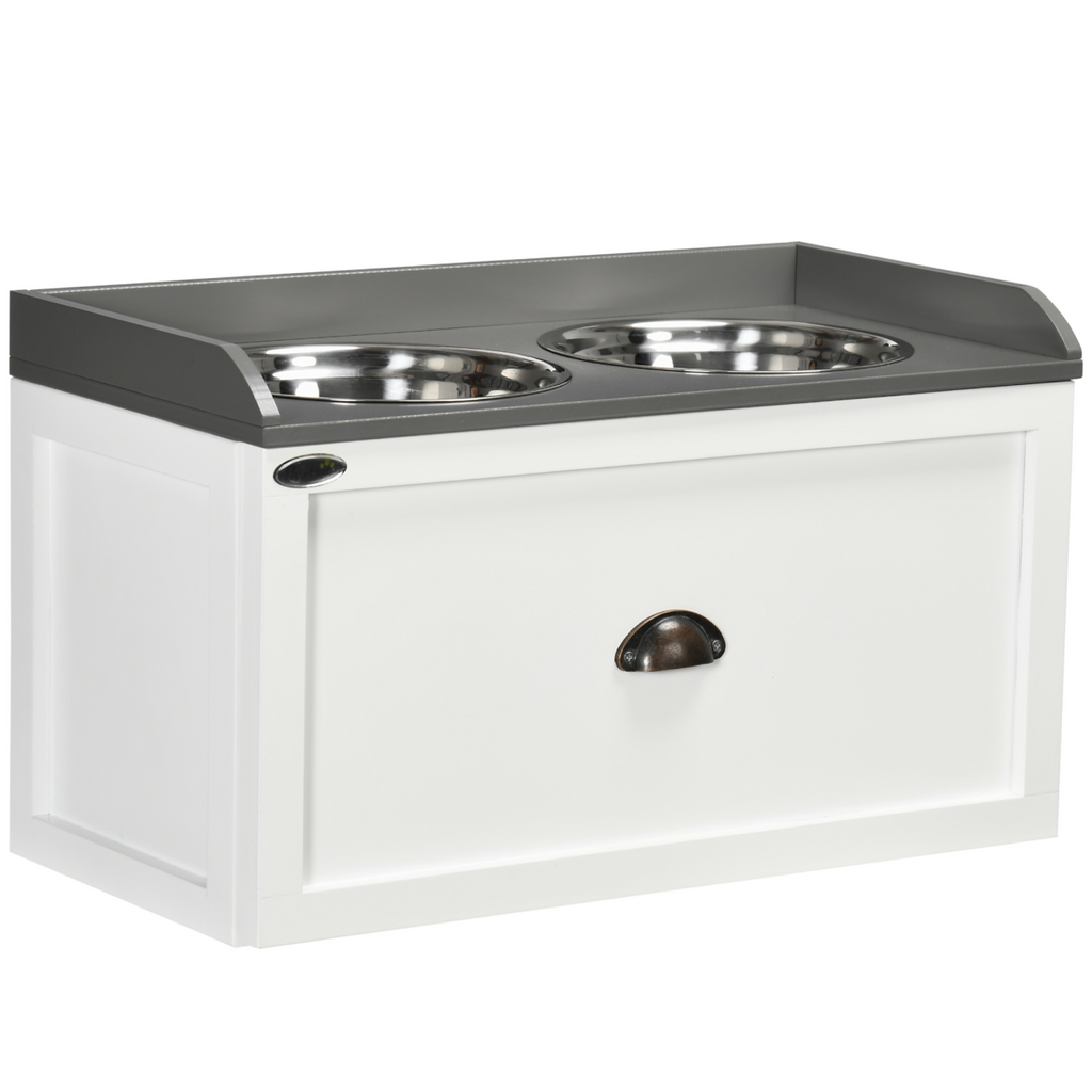 Elevated Pet Feeder with 21L Drawer Storage - For Large Dogs & Cats, White