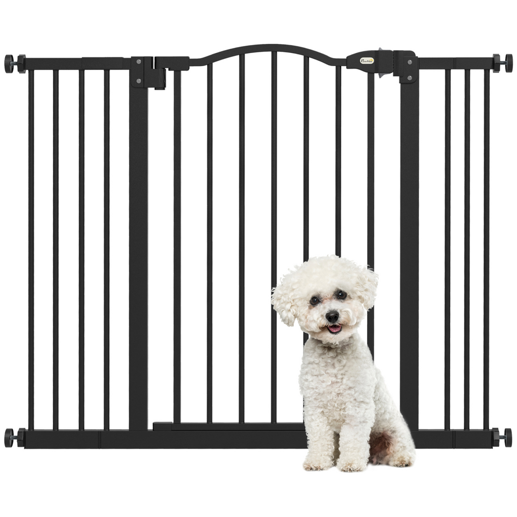 PawHut Adjustable 74-100cm Metal Pet Gate with Auto-Close, Black