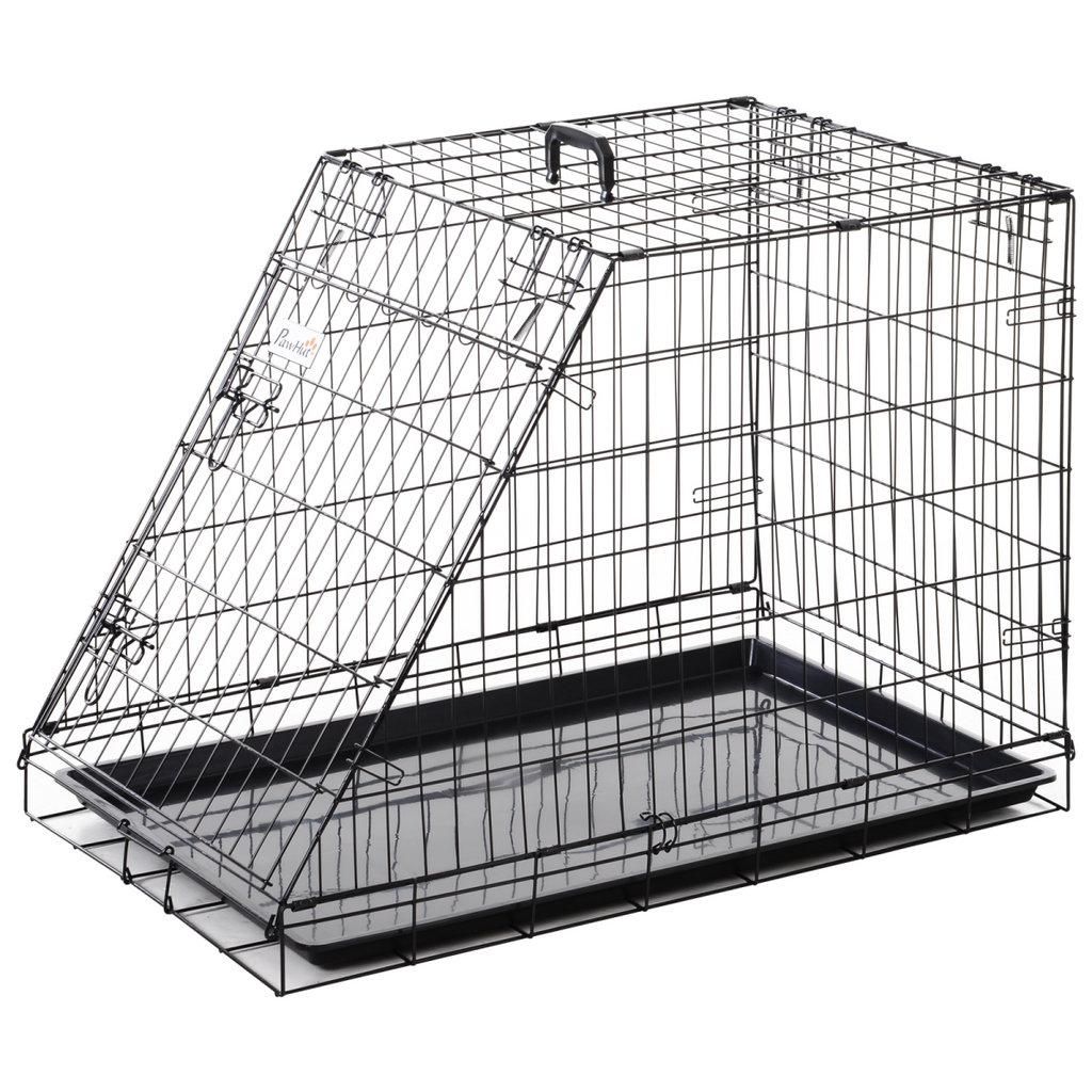 PawHut Trapeze Collapsible Dog Cage with Removable Tray 93x58x65 cm