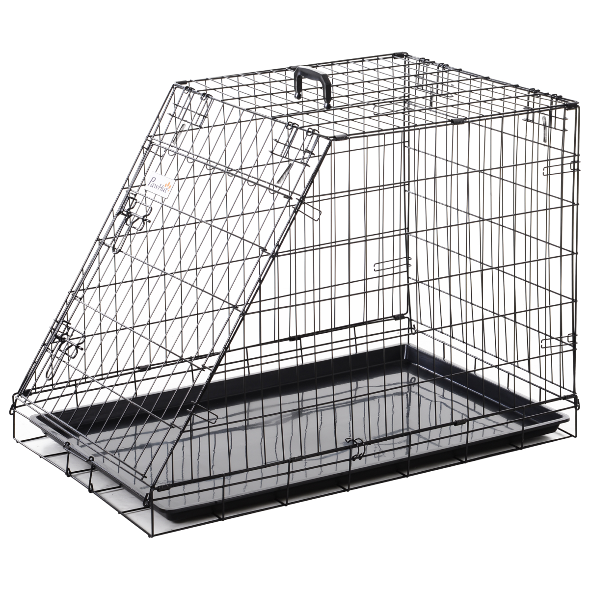 PawHut Trapeze Collapsible Dog Cage with Removable Tray 93x58x65 cm