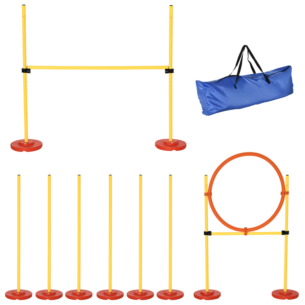 Portable Pet Agility Set: Adjustable Jump Poles, Ring & Turnstile Obstacles