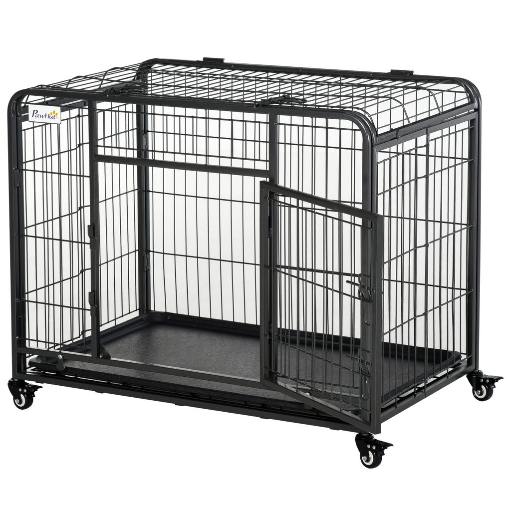 PawHut Metal Dog Cage Kennel 69.5x94cm with Locking Door & Wheels