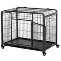 PawHut Metal Dog Cage Kennel 69.5x94cm with Locking Door & Wheels
