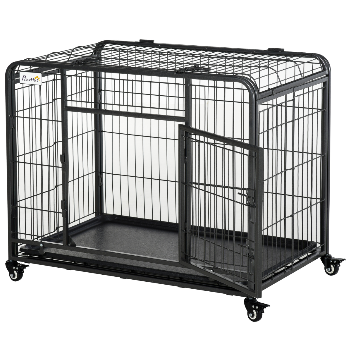 PawHut Metal Dog Cage Kennel 69.5x94cm with Locking Door & Wheels