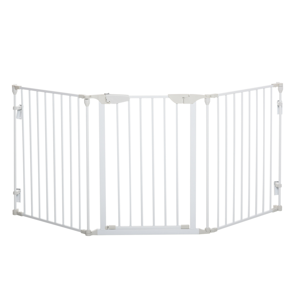 Foldable Pet Safety Gate 3-Panel Playpen with Walk-Through Door, White