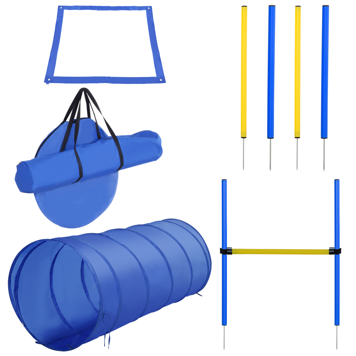 Dog Agility Training Set: Poles, Hurdle & Tunnel - Portable & Adjustable