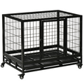 Heavy-Duty Metal Dog Kennel with Wheels & Tray - Black, Size M/L