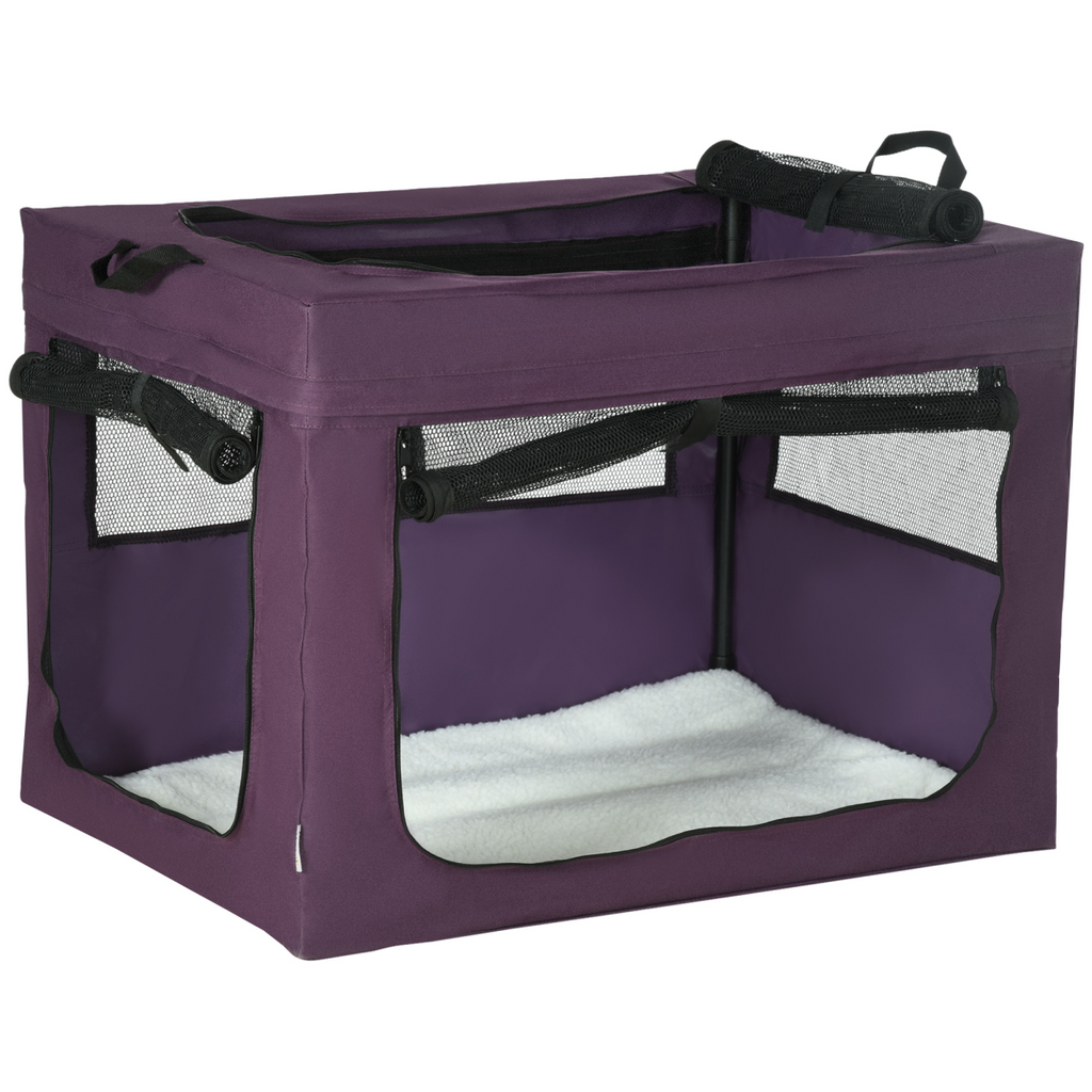 80cm Foldable Pet Carrier Bag with Cushion - Purple, for Small/Medium Dogs