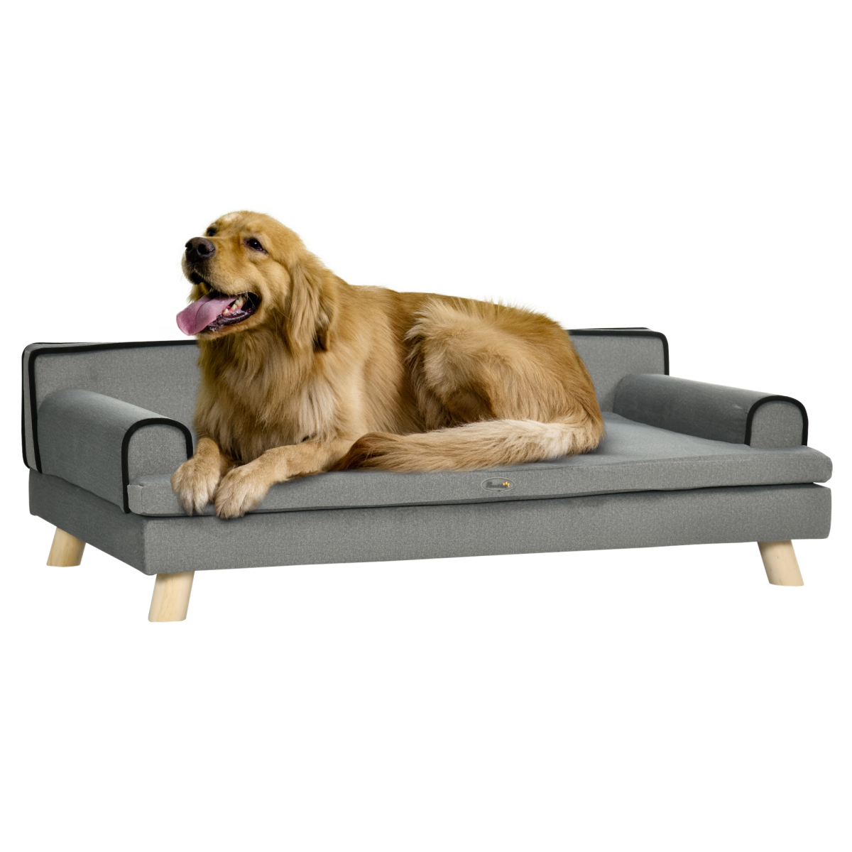 Pet Sofa Bed for Large & Medium Dogs - Wooden Legs, Grey, Water-Resistant