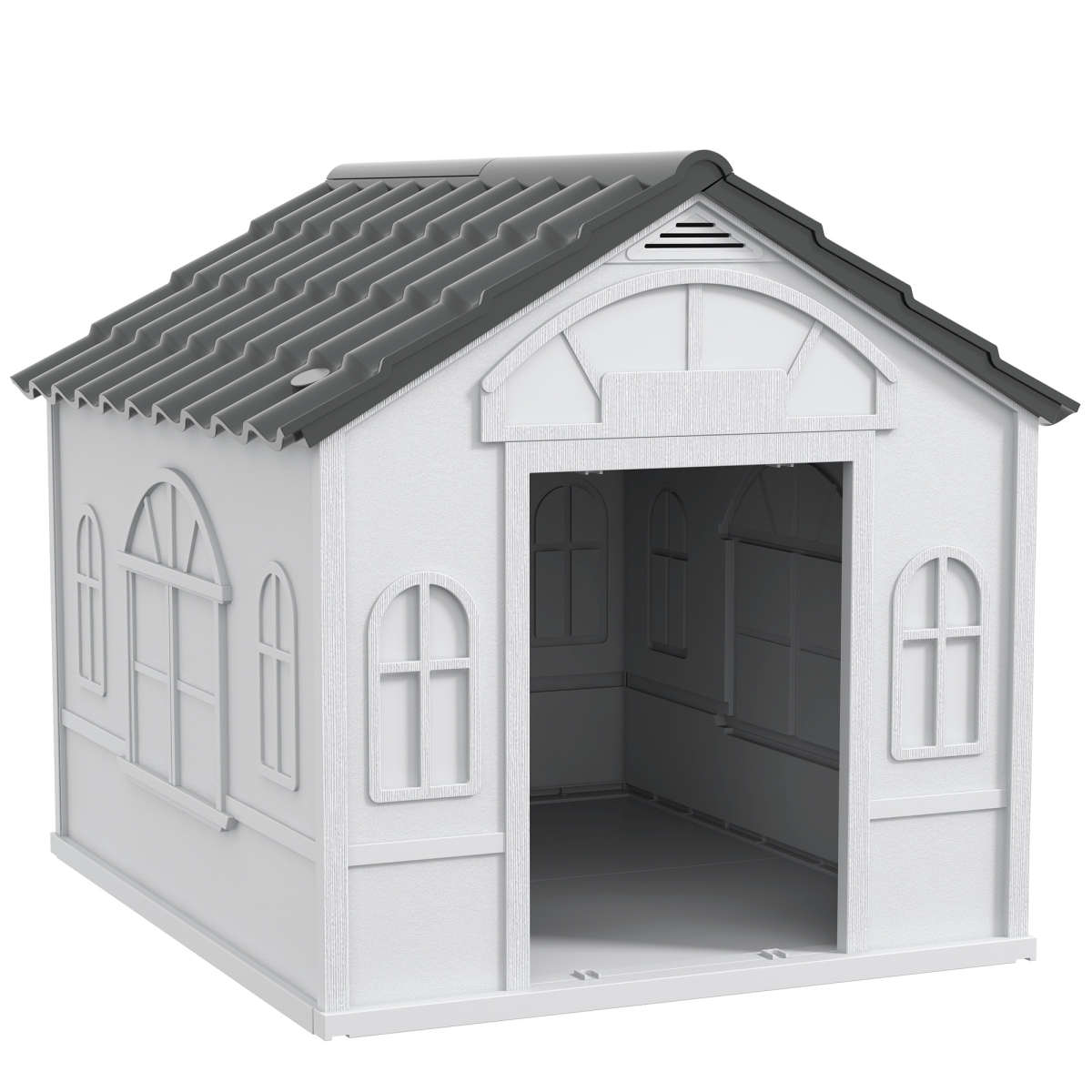 PawHut Weather-Resistant Large Dog House Grey Plastic Shelter