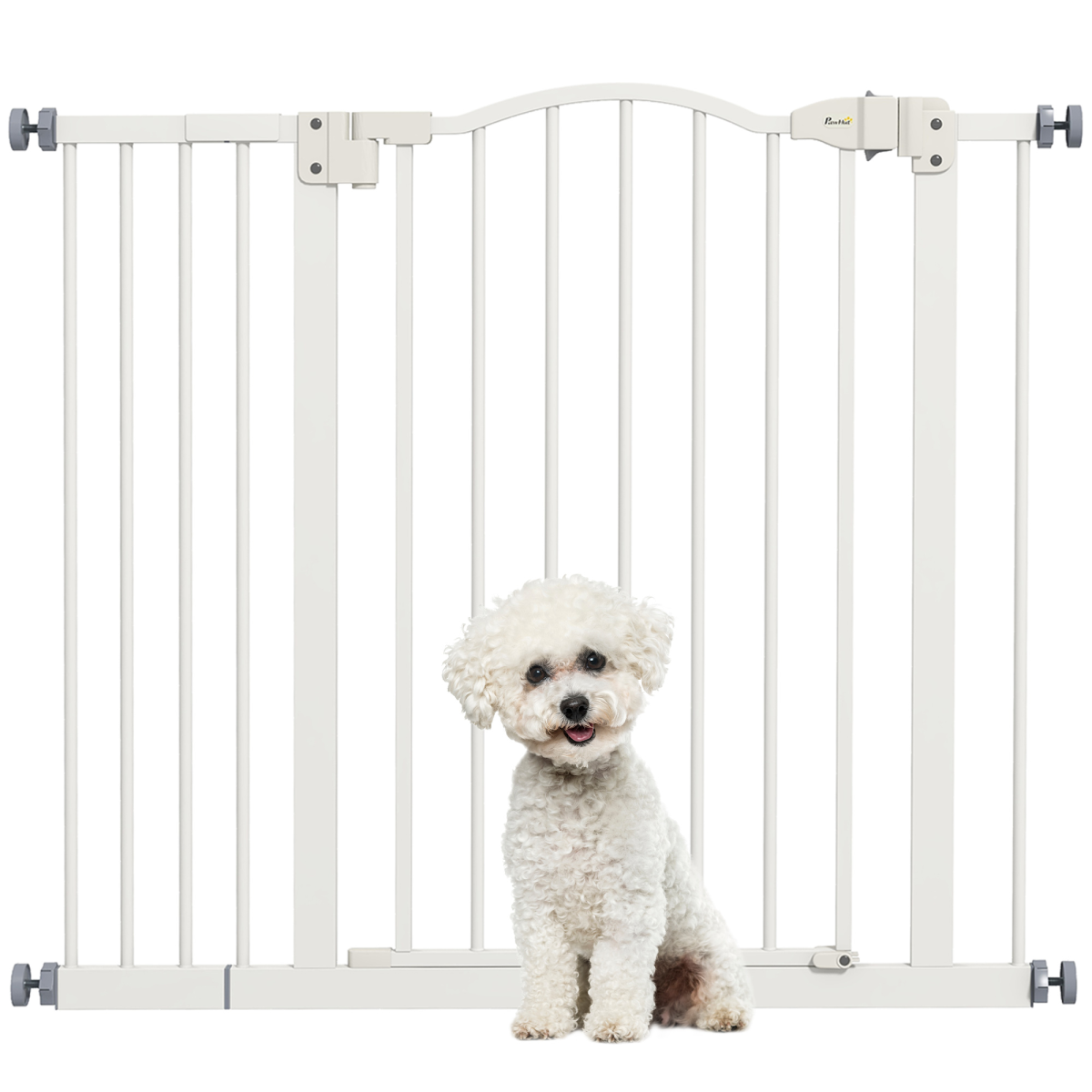 PawHut 74-94cm Auto-Close Metal Pet Gate with Double-Locking - White