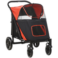 PawHut Foldable Dog Carriage with Universal Wheels and Shock Absorber - Red